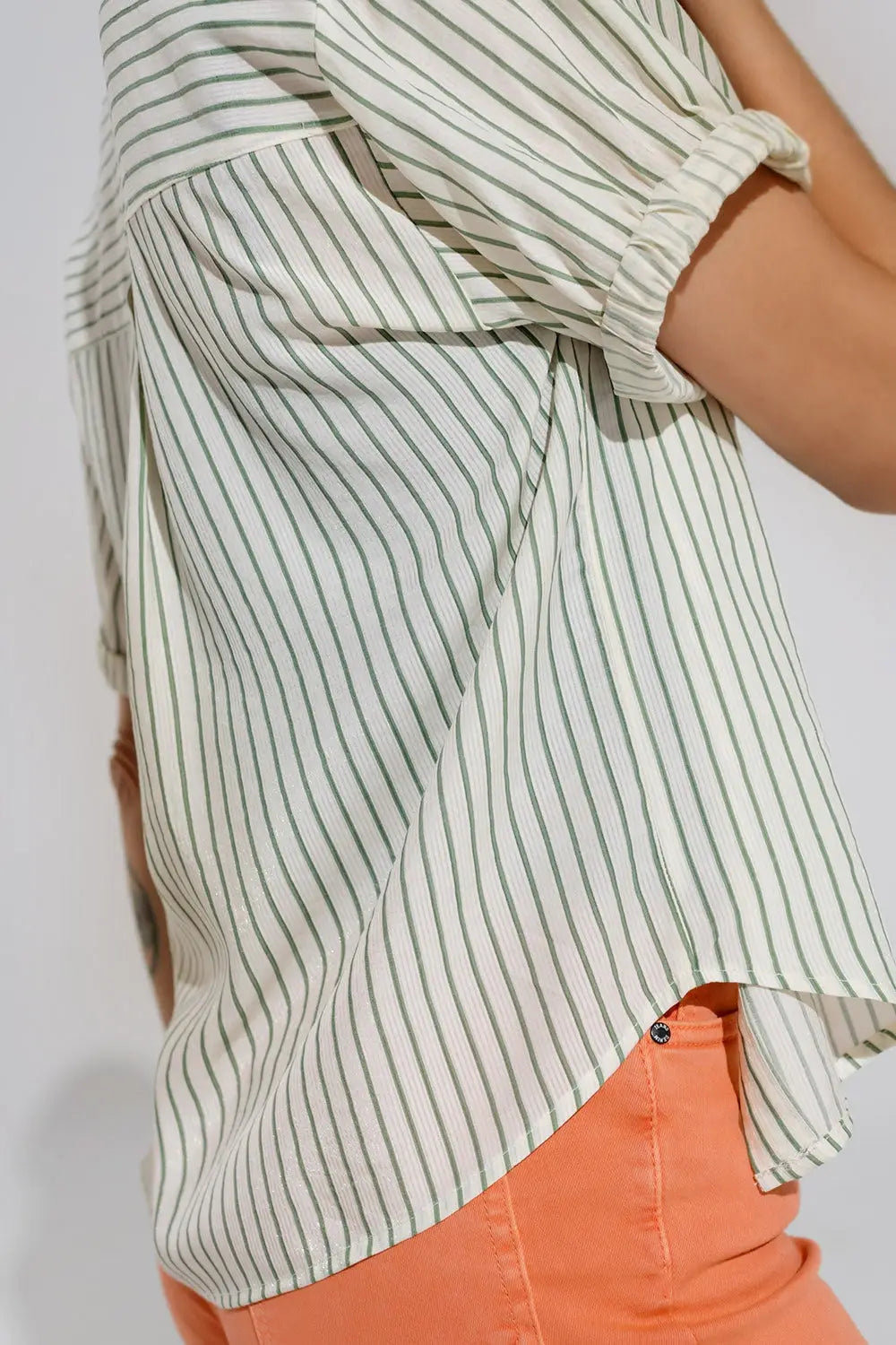 White Striped Blouse With Love Logo On Chest - Shirts