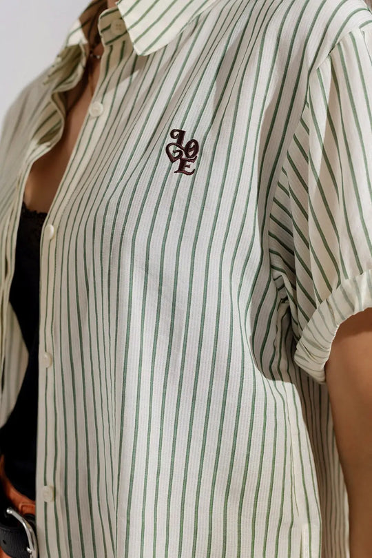 White Striped Blouse With Love Logo On Chest - Shirts