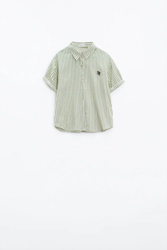 White Striped Blouse With Love Logo On Chest - Shirts