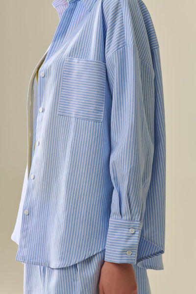 White Striped Buttoned Shirt In Blue
