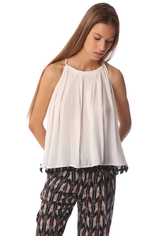 White swing top with pom pom hem detail - Shirts