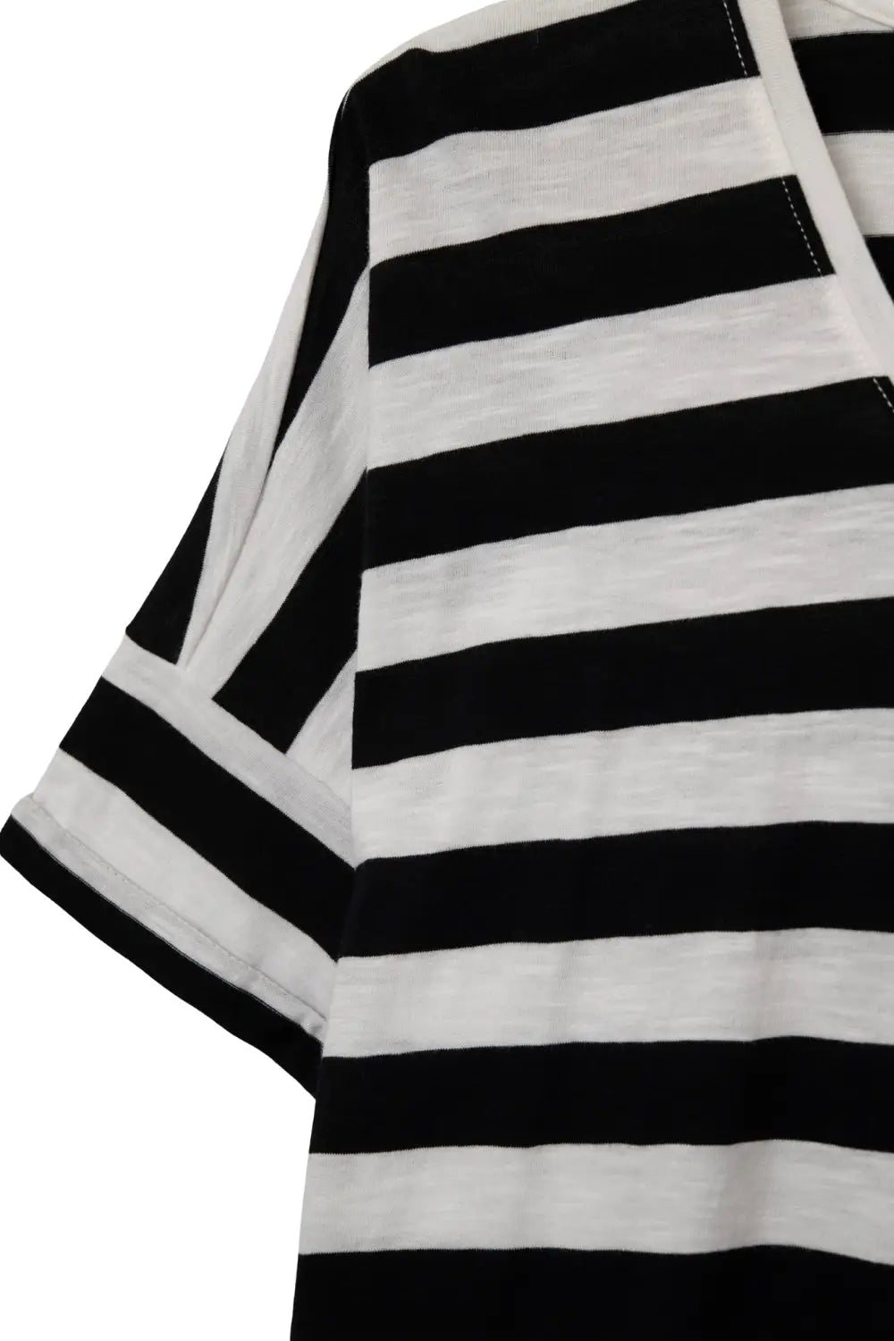 White T-shirt with Black Stripes and Crew Neck - One Size / White - Shirts