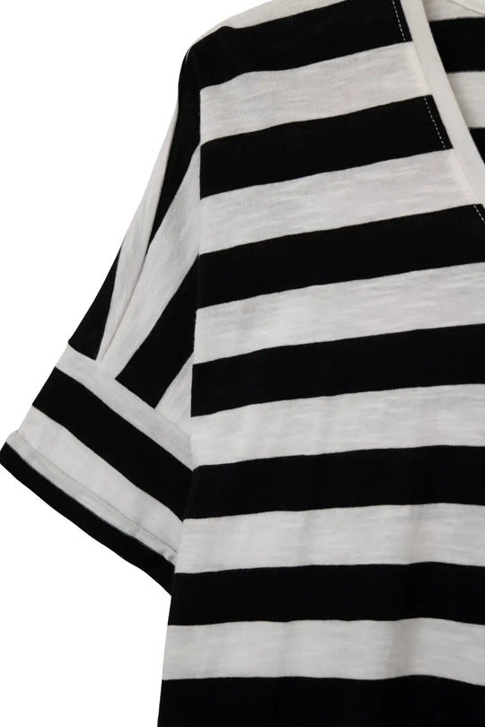 White T-shirt with Black Stripes and Crew Neck - One Size / White - Shirts