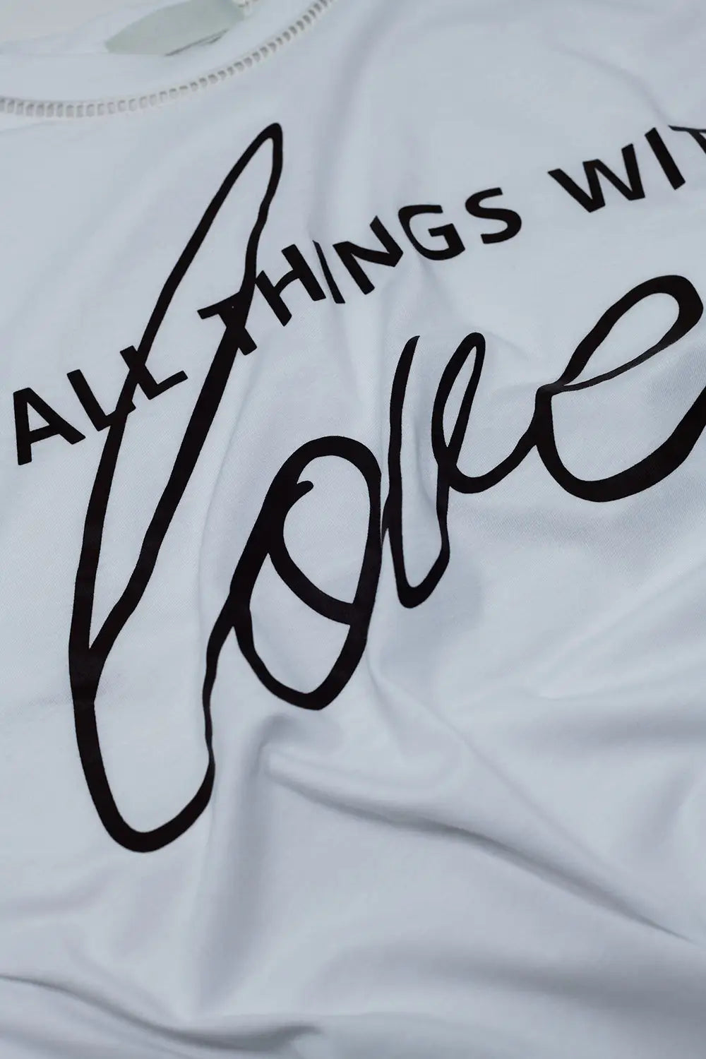 White T-Shirt With Black Text At The Front and Trim at The Neck - One Size / White - Tops