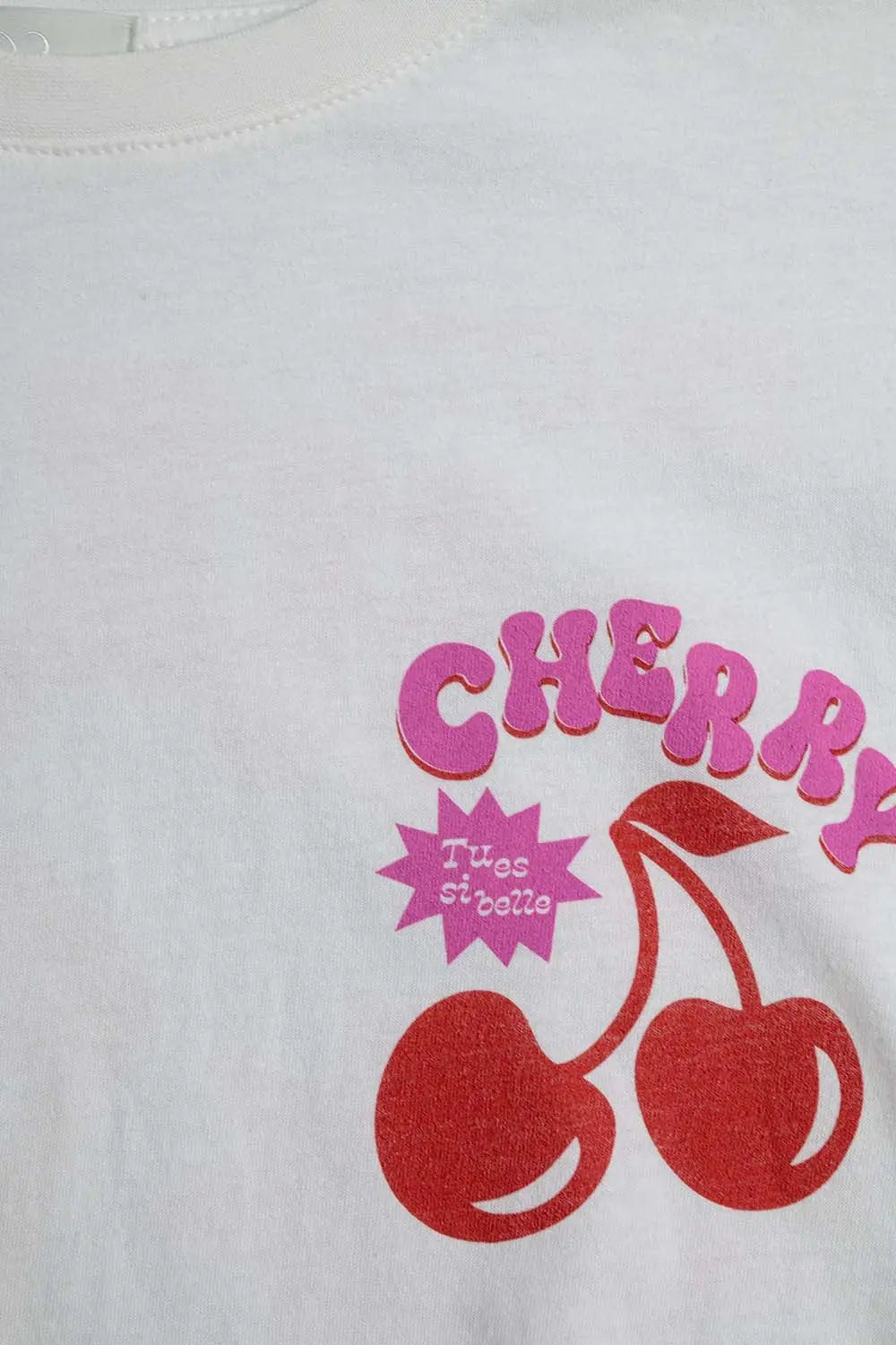 White T-shirt with Cherry in logo and letters - One Size / White - Tops