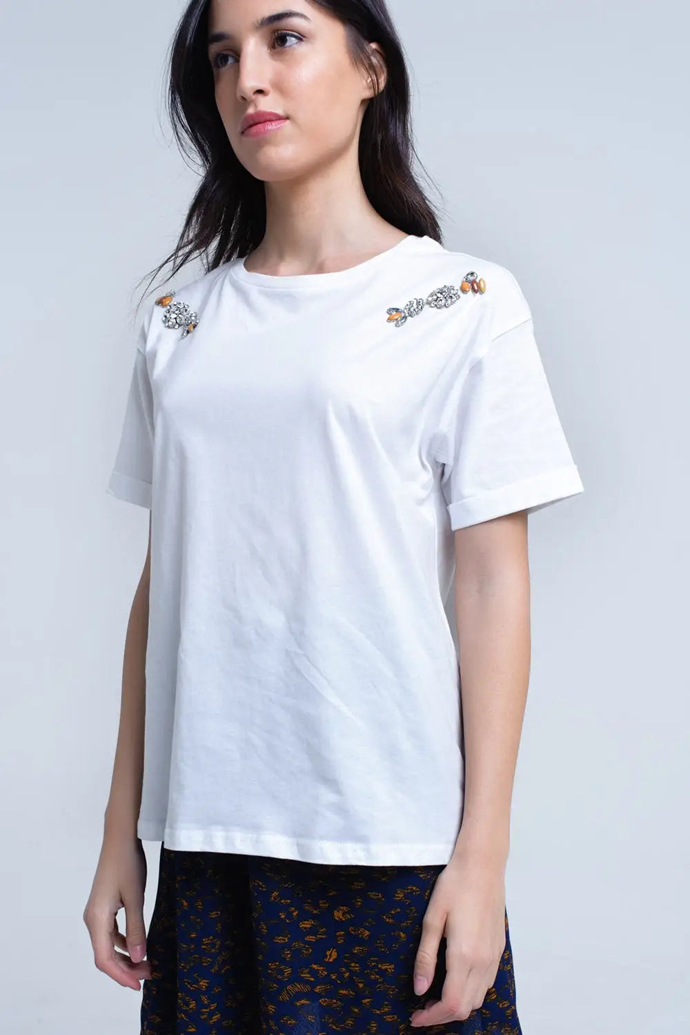 White t-shirt with crystal - Tops