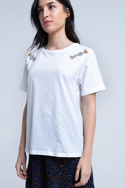 White t-shirt with crystal - Tops