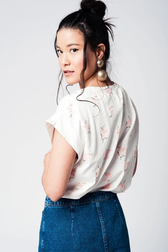 White T-shirt with floral print - Tops