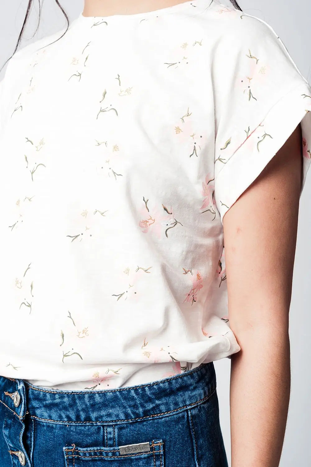 White T-shirt with floral print - Tops