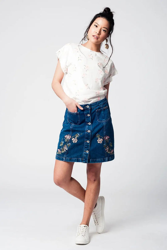 White T-shirt with floral print - Tops