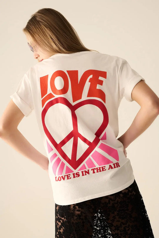 White T-Shirt with Love is Air and Heart with Peace logo - One Size / White - Tops