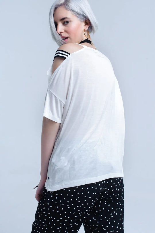 White t-shirt with one open shoulder - Tops