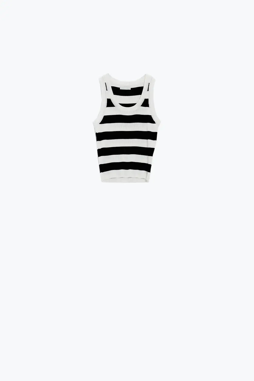 Q2 White Tank Top With Wide Stripes in Black