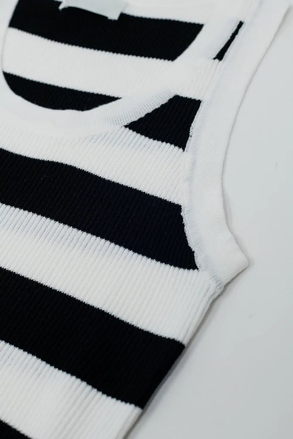 White Tank Top With Wide Stripes in Black - One Size / White - Sweaters