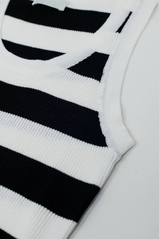 White Tank Top With Wide Stripes in Black - One Size / White - Sweaters