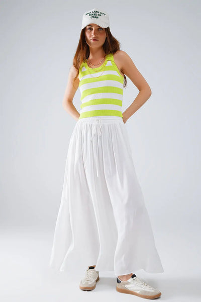 White Tank Top With Wide Stripes in Lime Green - One Size / Green - Sweaters