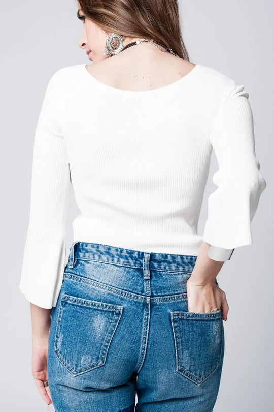 White textured knitted sweater - Sweaters