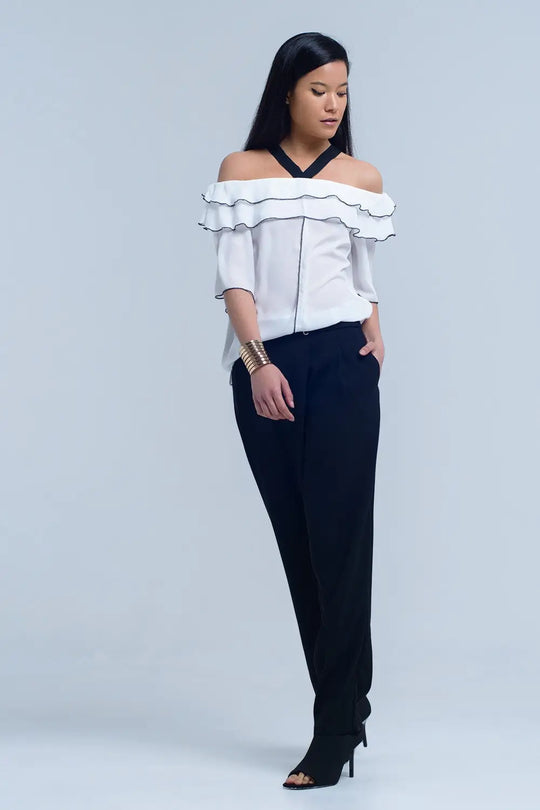 White top with black contrast trim - Shirts