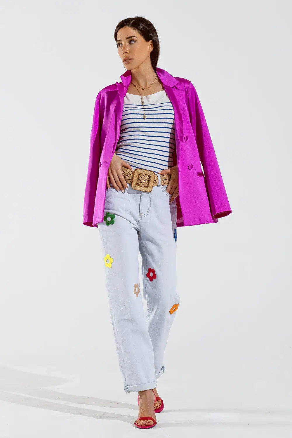 White top with blue stripes and thin straps - Sweaters