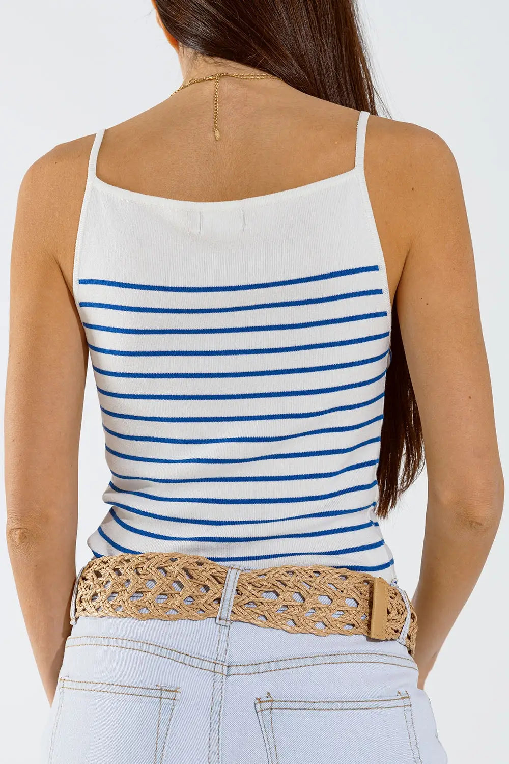White top with blue stripes and thin straps - Sweaters