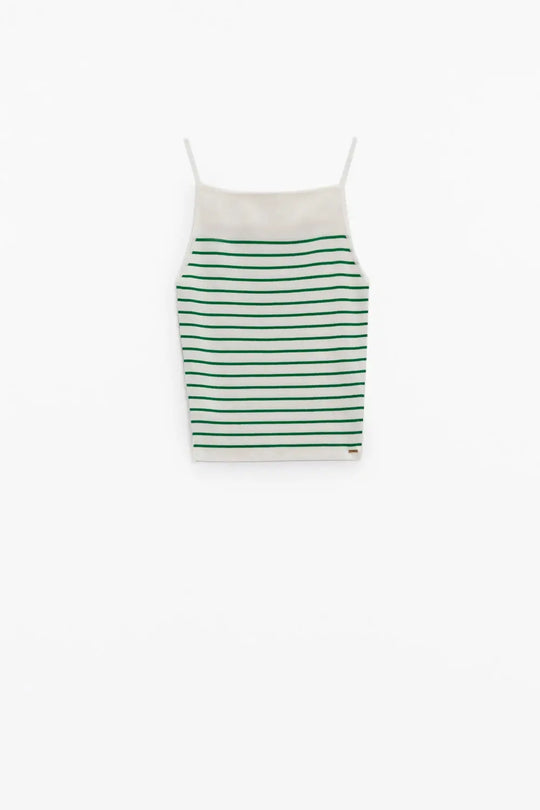 White top with green stripes and thin straps - Sweaters