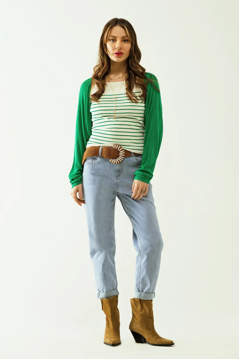 White top with green stripes and thin straps - Sweaters