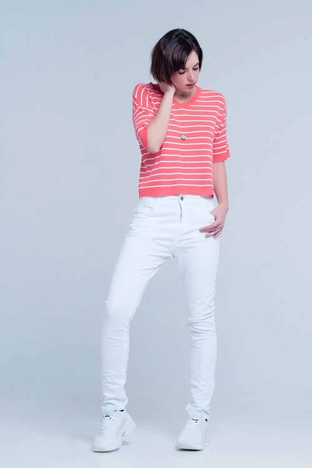 White Wrinkled Skinny Jeans - Jeans