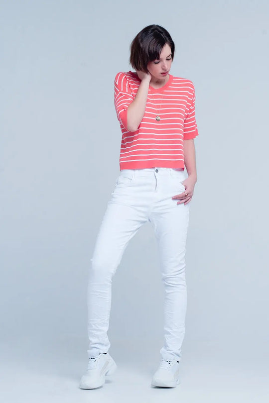 White Wrinkled Skinny Jeans - Jeans