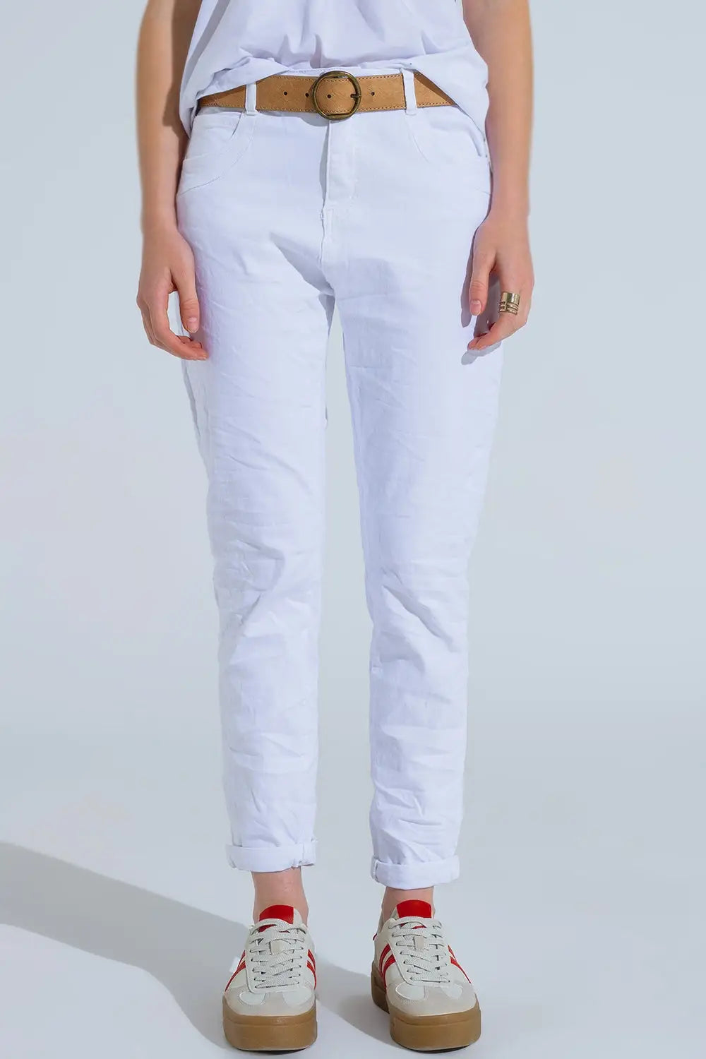 White Wrinkled Skinny Jeans - Jeans