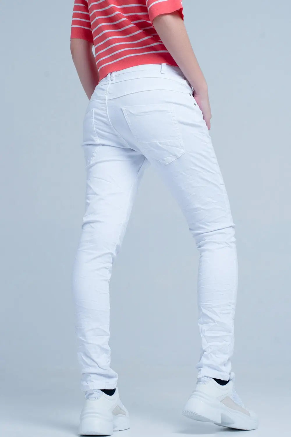 White Wrinkled Skinny Jeans - Jeans