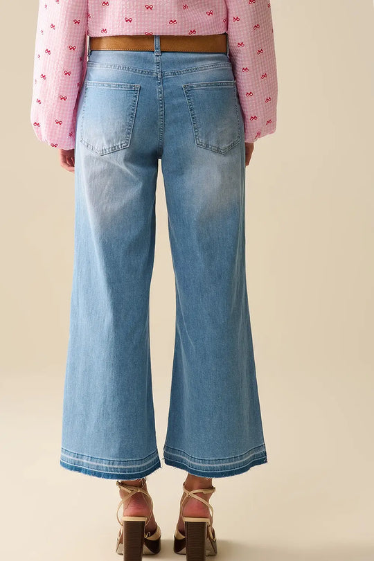 Wide-leg ankle jeans with light wash - Jeans