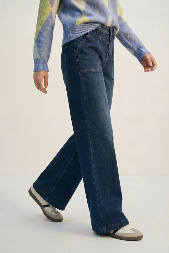 Wide-Leg Denim Jeans with Utility Patch Pockets - Jeans