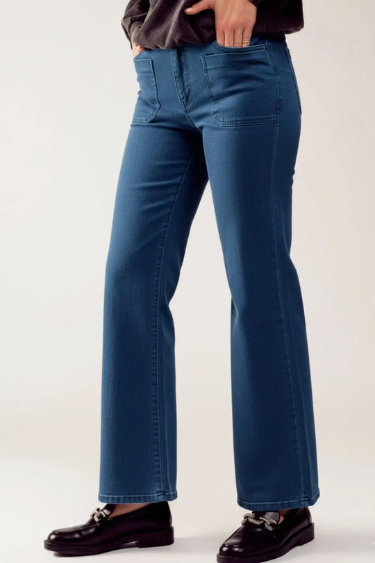 Q2 Wide-Leg High-Rise Jeans in Dark Navy with front pockets