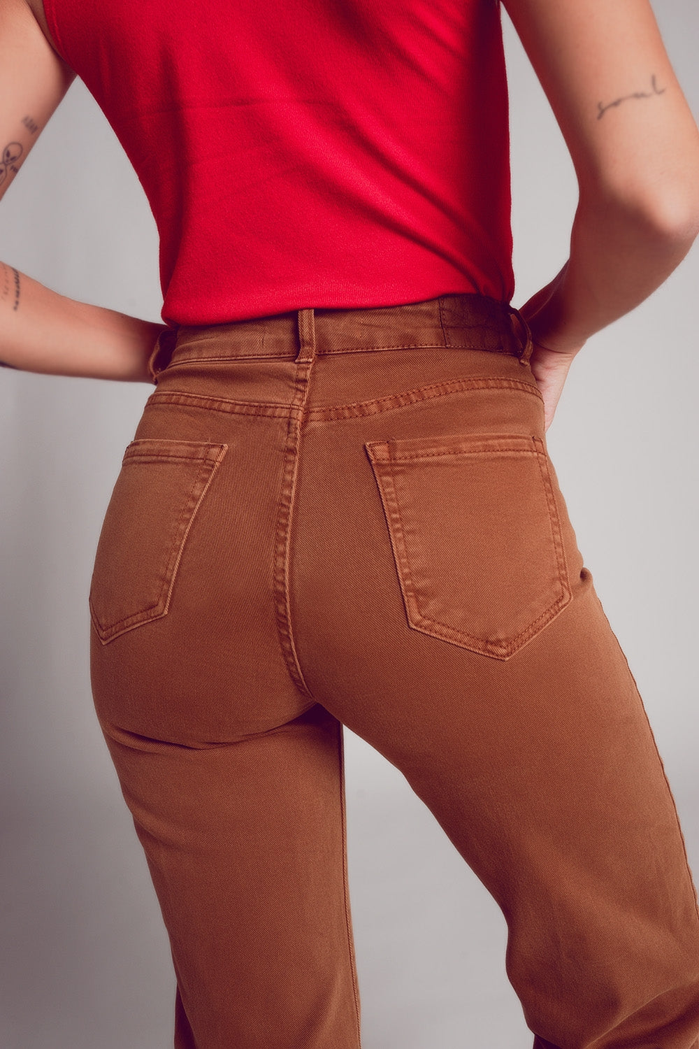 Wide leg jeans in camel brown