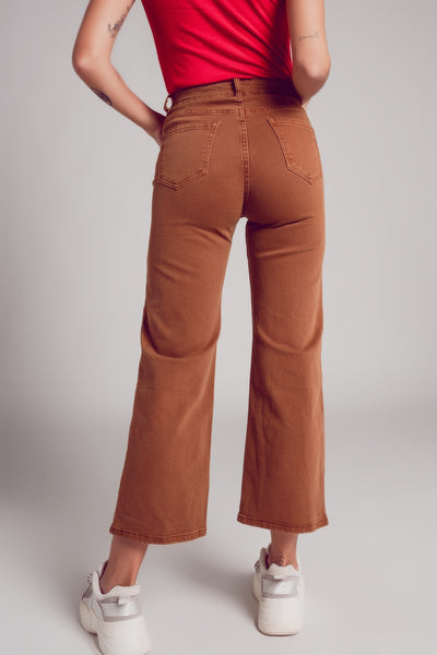 Wide leg jeans in camel brown