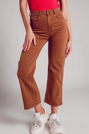 Q2 Wide leg jeans in camel brown