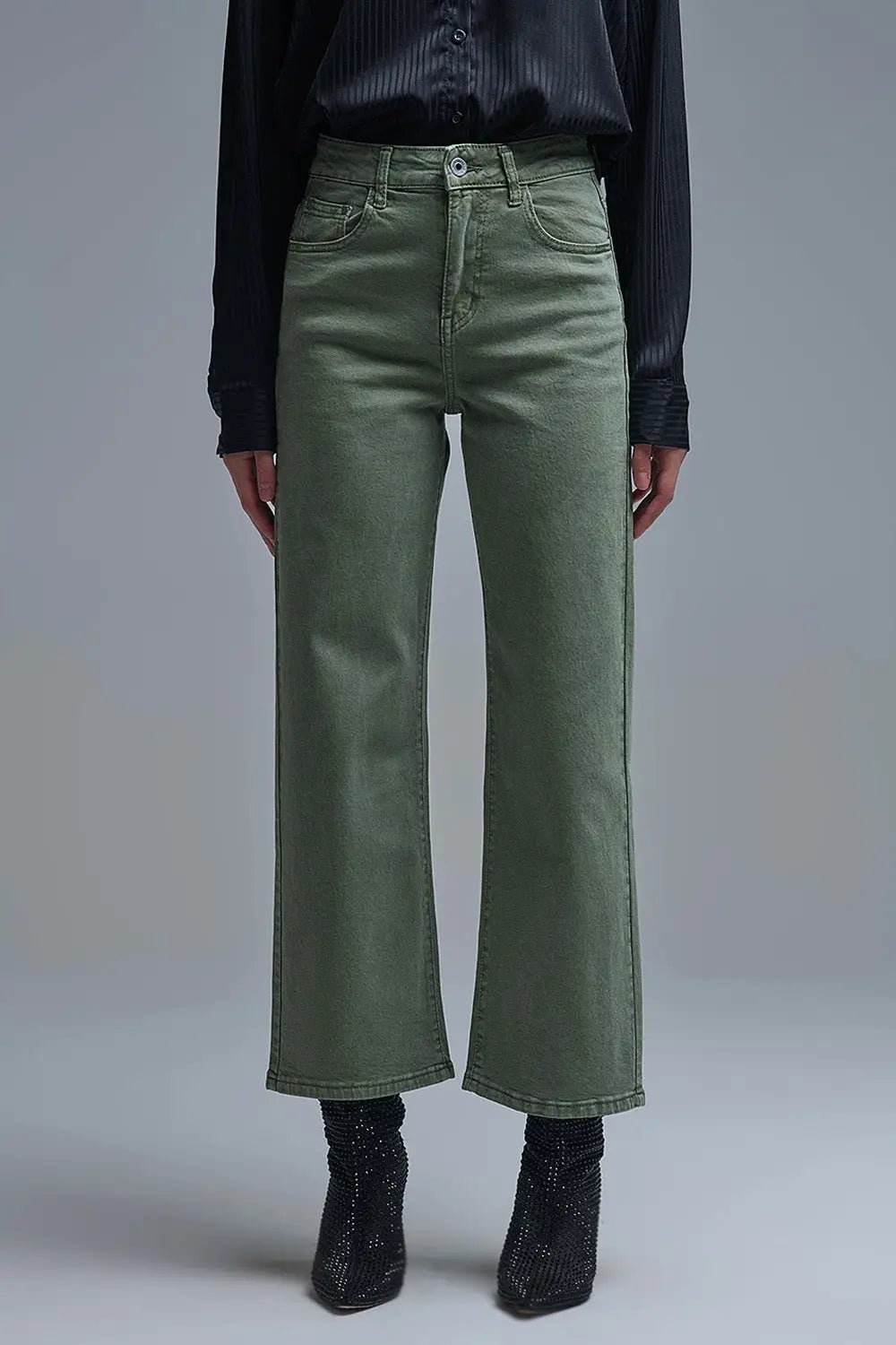Q2 Wide leg jeans in khaki green