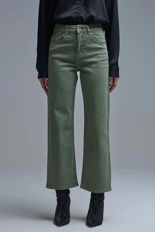 Q2 Wide leg jeans in khaki green