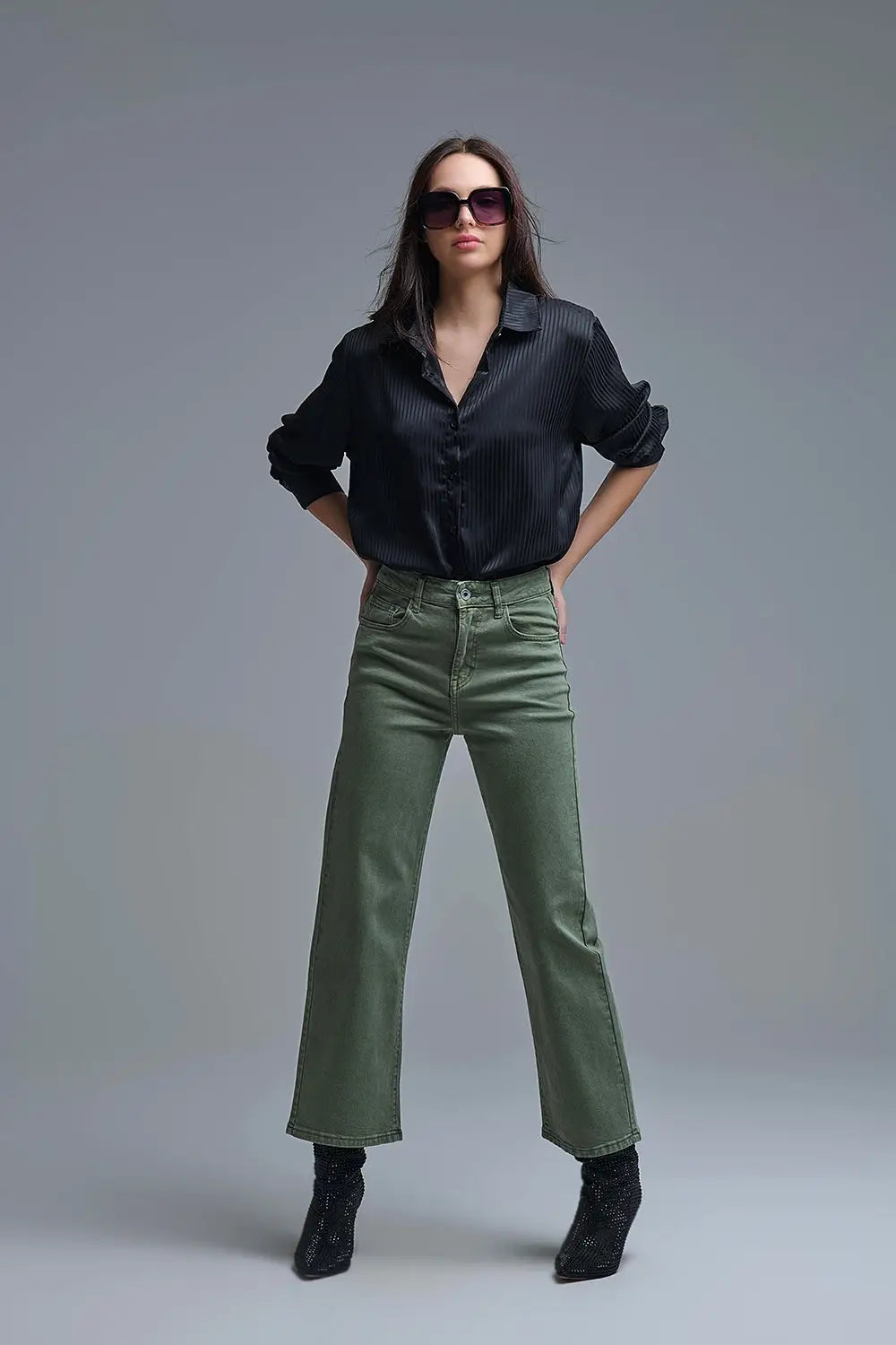 Wide leg jeans in khaki green - Jeans
