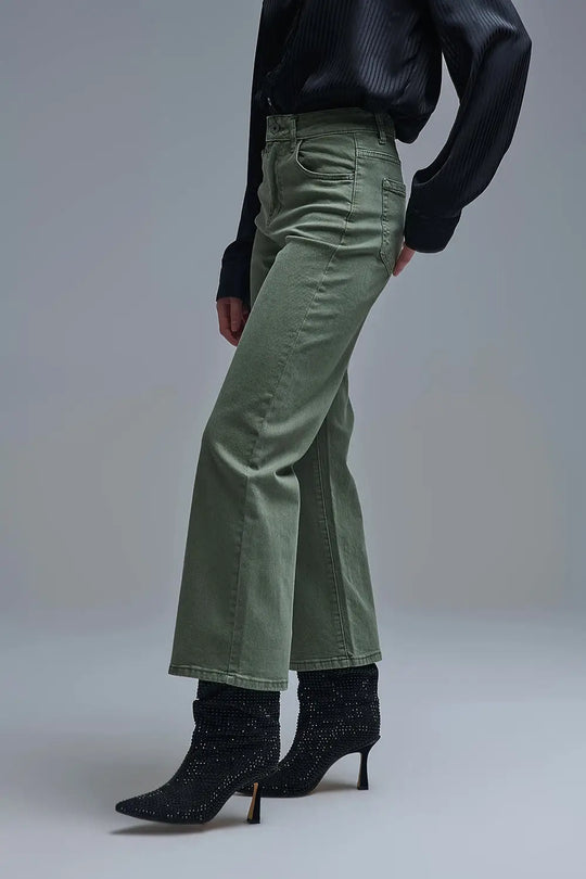 Wide leg jeans in khaki green - Jeans