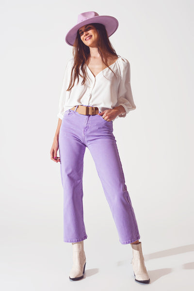 Wide leg jeans in purple