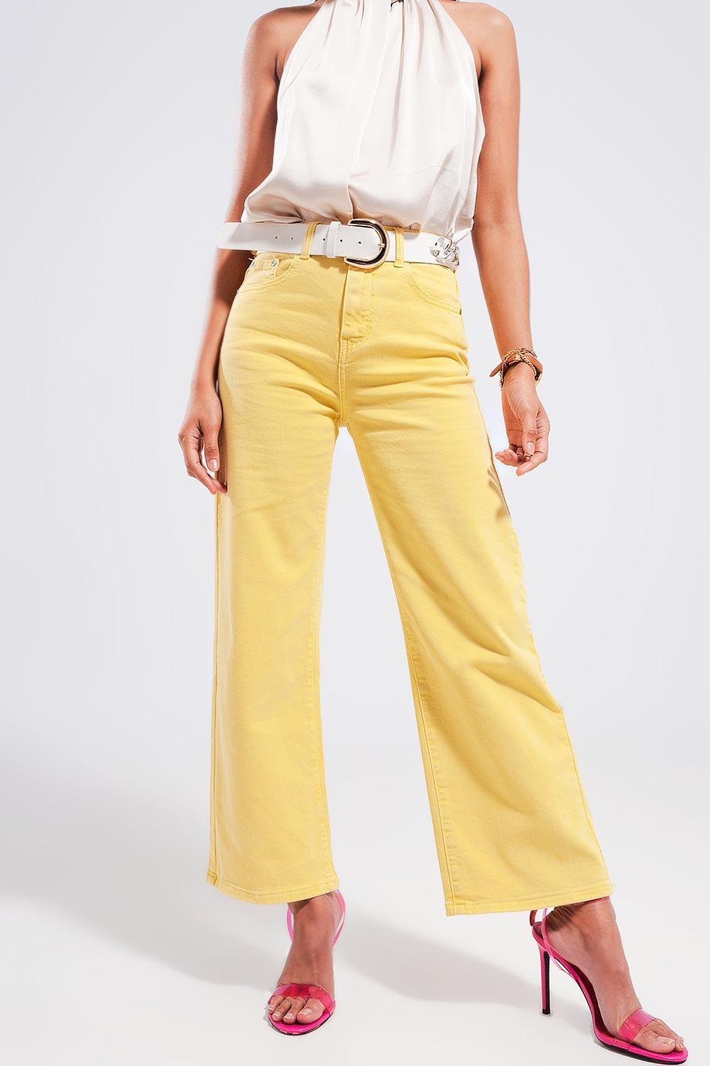 Wide leg jeans in sunshine yellow