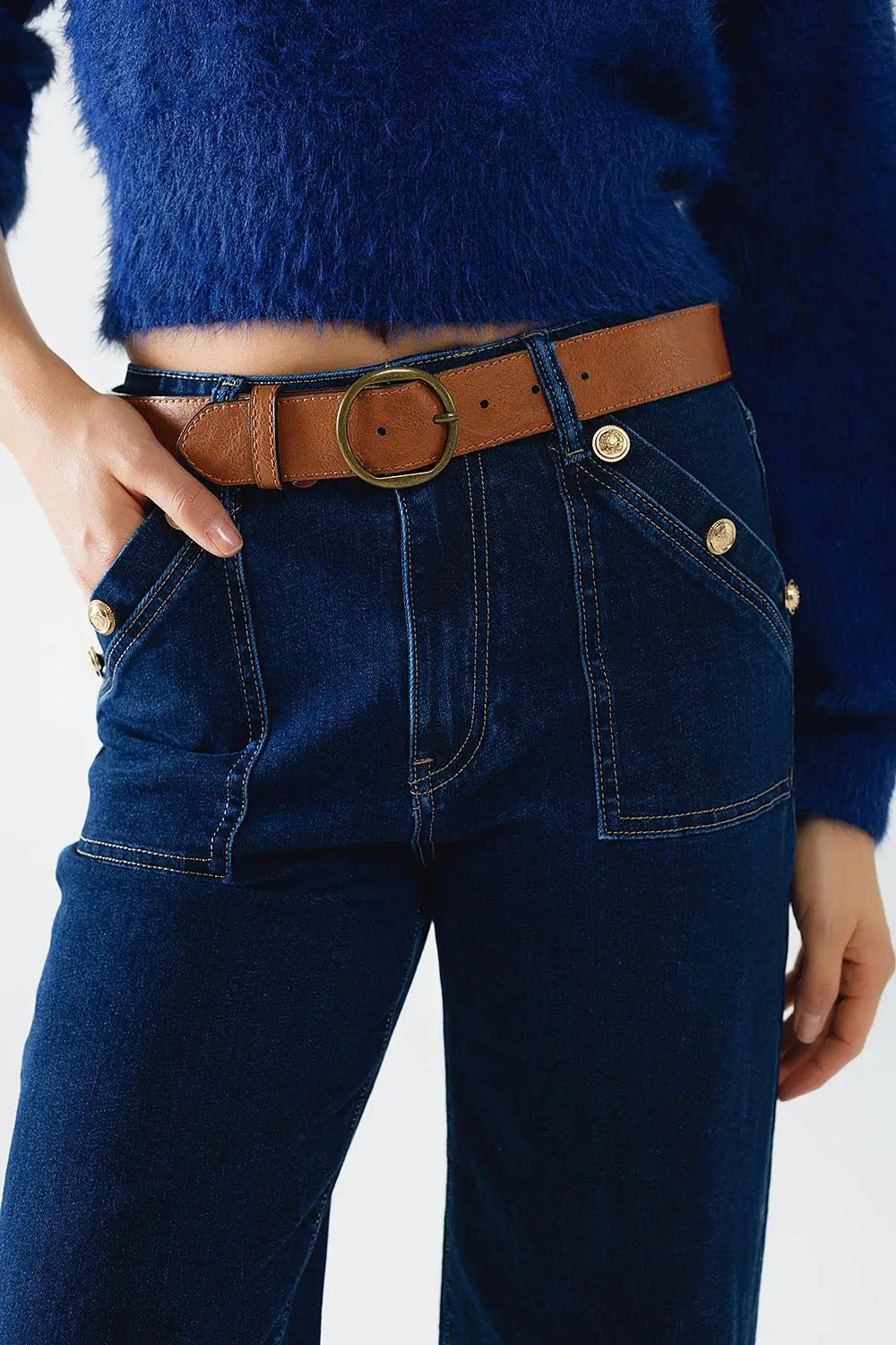 Wide leg jeans with 3 button detail - Jeans