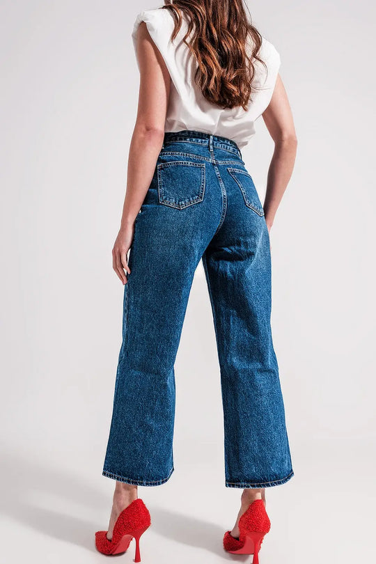 Wide leg jeans with exposed buttons - Jeans