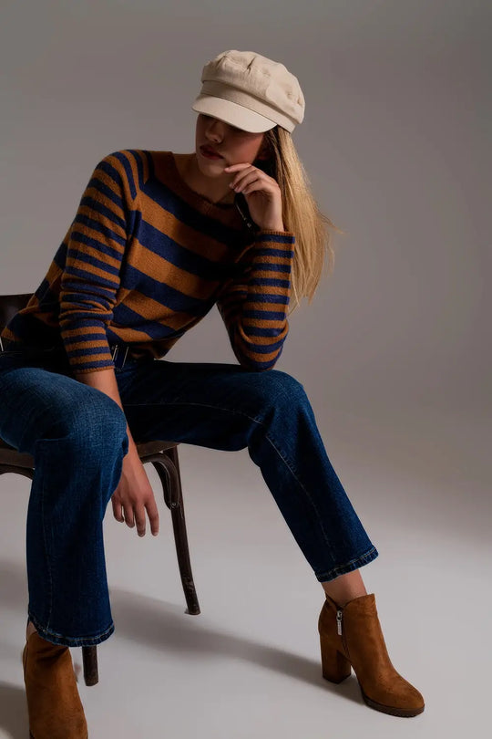 Q2 Wide Leg Jeans With Hem Detail in Dark Wash