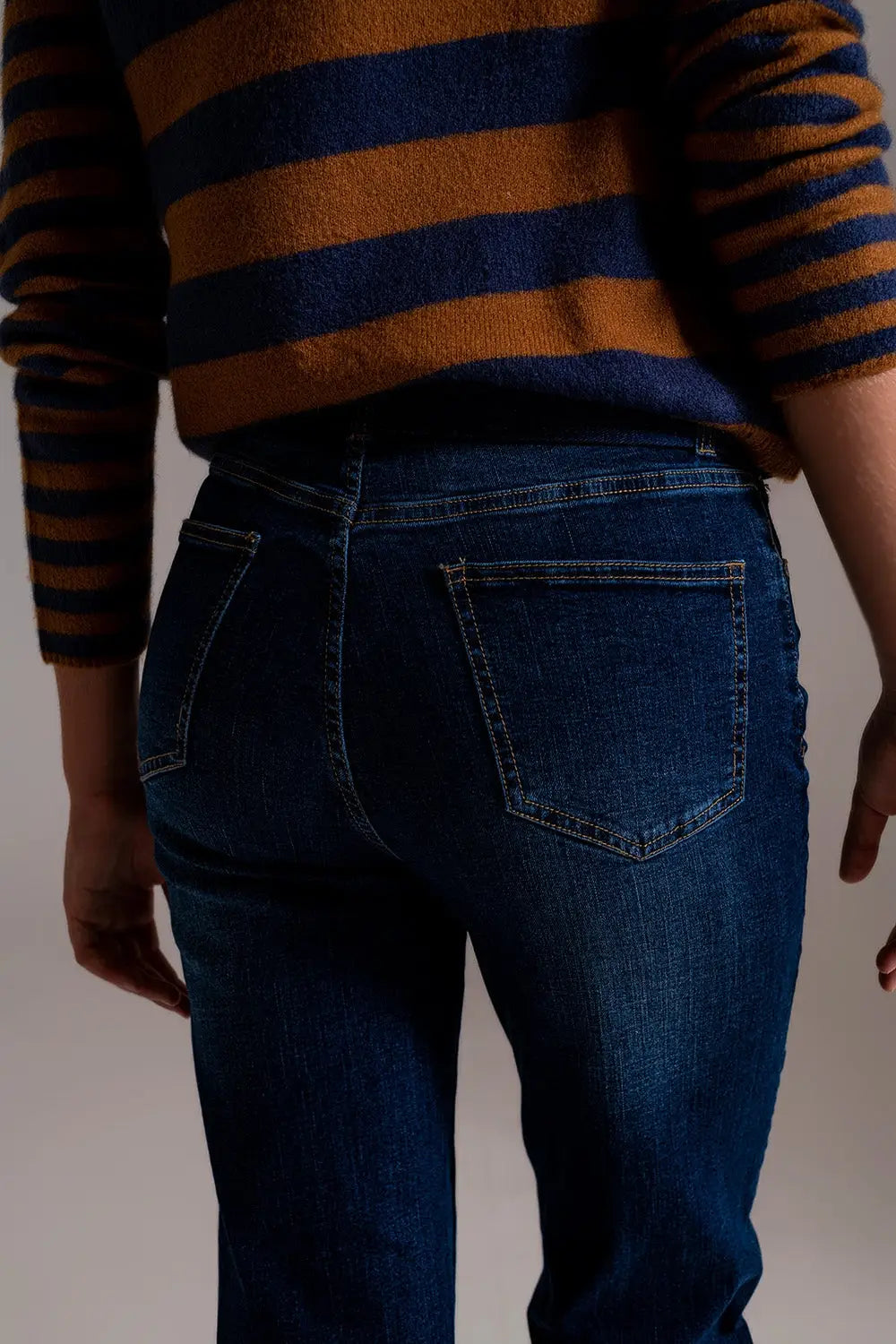 Wide Leg Jeans With Hem Detail in Dark Wash - Jeans