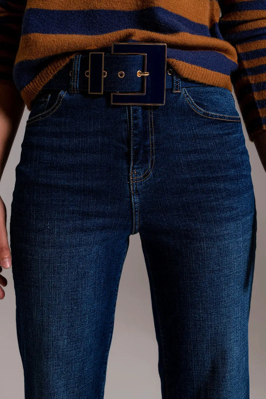 Wide Leg Jeans With Hem Detail in Dark Wash - Jeans