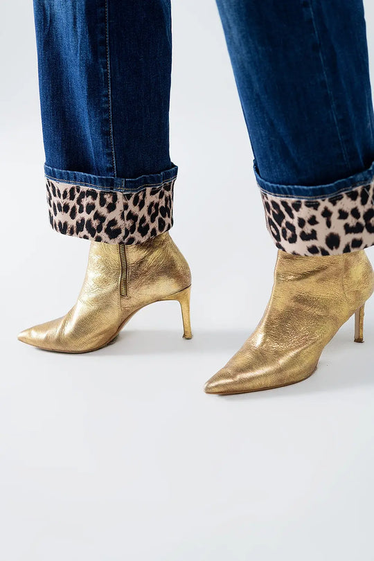 Wide Leg Leopard Cuff Jeans - Jeans