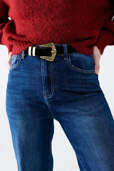 Wide Leg Leopard Cuff Jeans - Jeans