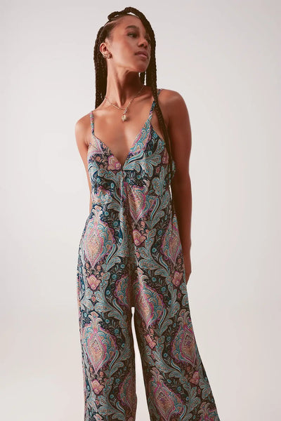 Wide leg jumpsuit in navy paisley print - Dresses